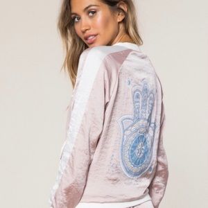 Spiritual Gangster Dusty Rose Satin Bomber Jacket